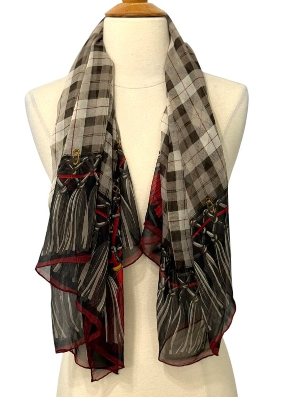 Coveri Collection Designer Square Scarf Classic Plaid with Tassel Border 41 x 42